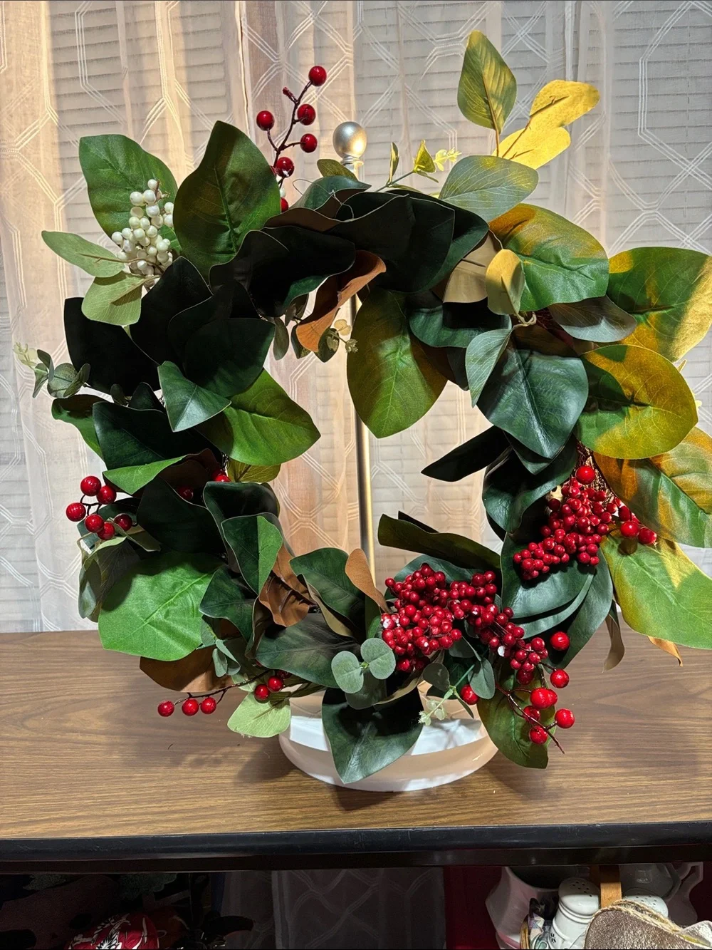 Holiday Magnolia and Berry Wreath - Green and Red 20”